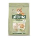 Emballage de nourriture pour chat avec un chat roux, étiqueté "Ultima Nature Adult", avec du poulet frais et des légumes, 2,5 kg.