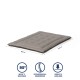 Graues Haustierbett mit gepolstertem Design, misst 110 cm mal 80 cm, mit Symbolen für waschbar bei 95 °C, orthopädisch und langlebig.