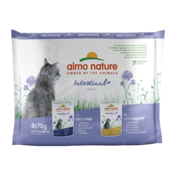 Almo Nature multipack natvoer voor katten — 'Intestinal Help', 6x70g, volwassen/rijpe kat, met vis en gevogelte