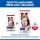Sacs de nourriture pour chiens Hill's Science Plan Mature Adult 7+ avec un chien heureux et texte en français sur la recette améliorée et les bienfaits.
