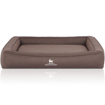 Orthopädisches Hundebett aus Velours mit Handwebcharakter Yukon braun/ grau XL