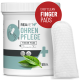 Behälter mit REAVET+ Ohrpflege-Pads mit Aloe Vera, beschriftet mit 'OHREN PFLEGE', mit Bildern von Aloe-Blättern und Symbolen für Hunde und Katzen.