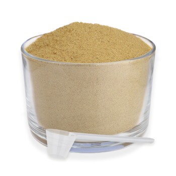 Eine Meeresschildkröte schwimmt unter Wasser, teilweise in einer Plastiktüte verfangen, mit einem Text, der das Recycling fördert: "1 KG FÜR 2 KG PLASTIK AUS DEM MEER."