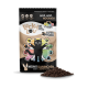 Eine Tüte Lucky Lou Haustierfutter mit einer Illustration einer schwarzen Katze, beschriftet mit "MONO KANINCHEN Rabbit & Superfoods," die Nahrungsicons zeigt.