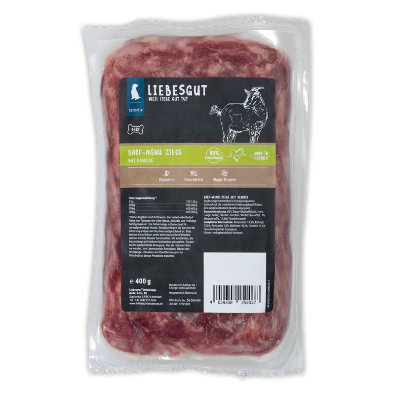 LIEBESGUT Hundefutter Barf-Menü Ziege mit Gemüse 14x400 g