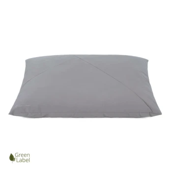 Grau Haustierbett mit schlankem Design und diagonaler Naht, mit einem "Green Label"-Logo in der unteren linken Ecke.