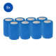 Acht Rollen blauer selbstklebender Verbandwickel, die zusammen gestapelt sind, ideal für die Haustierpflege und Erste Hilfe.