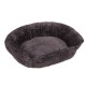 Plüsch, ovales Haustierbett in Dunkelgrau mit gerippter Textur und erhöhten Rändern für Komfort.