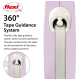 A close-up of a purple flexi dog leash featuring a 360° tape guidance system, with text explaining its jam-free functionality.