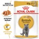 Royal Canin Adult British Shorthair cat food bag, showcasing a gray British Shorthair and emphasizing breed-specific nutrition.