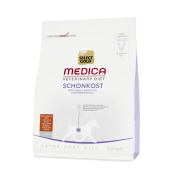 Medica Diététique Mini Volaille 2,5 kg Sélection Gold Medica Veterinary Diet Schonkost, sac de 2,5 kg, conçu pour la santé gastro-intestinale, avec une fermeture éclair Fresh-Pack.