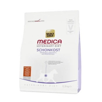 Select Gold Medica Veterinary Diet Schonkost, 2,5 kg Beutel, entwickelt für die gastrointestinalen Gesundheit, mit einem Fresh-Pack-Reißverschluss.