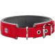 Roter Hundehalsband mit grauer Polsterung, mit einem FC Bayern München-Logo und einer Metallschnalle, entworfen für Komfort und Stil für Haustiere.