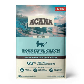 ACANA Bountiful Catch Katzenfuttertüte mit wild gefangenem Lachs, Hering und Seelachs; 65 % kleine Beute für glänzendes Fell und starke Muskeln.