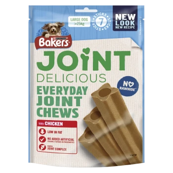 Bakers Joint Chews for large dogs: chicken-flavored, low-fat, no artificial ingredients, with Bakers Joint Complex.