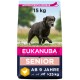 Eukanuba Senior Hundefuttertüte, 15 kg, mit einem schwarzen Hund, der im Gras spielt. Der Text enthält "Eukanuba", "SENIOR" und "AB 9 JAHRE".