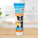 Eine Tube ARDAP Anti-Zecken Hunde Shampoo, mit einem schwarz-weißen Hund auf der Vorderseite, mit Text, der die Wirksamkeit gegen Zecken hervorhebt.