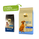 Zwei Beutel Select Gold Hundefutter: links ist schwarz "Sensitive Maxi Adult" (25 kg), rechts ist beige "MAXI ADULT > 25 KG" mit "Neues DESIGN, gleiche QUALITÄT."
