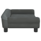Graues Haustiersofa mit modernem Design, mit gepolstertem Rücken und abgerundeten Kanten, auf kurzen schwarzen Beinen.