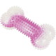 Transluzenter rosa-weißer stacheliger Gummi-Kauknochen für Hunde mit erhabenen, strukturierten Noppen.