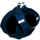 Blaues Geschirr für Haustiere mit reflektierenden Nähten und einem D-Ring zur Leinenbefestigung, vor einem schwarzen Hintergrund präsentiert.