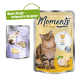 Katze Futterbeutel mit einer getigerten Katze, "Momente zum Genießen," "Huhn Poulet Chicken," und einem kleineren Paket mit der Aufschrift "Vertraue mir."