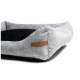 Grau Haustierbett mit einem schwarzen Kissen, mit einem braunen Etikett, das "RexProduct.com" liest.