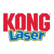 KONG Laser-Logo – fettes rotes "KONG" mit verspieltem blauem "Laser"-Text, gelb und schwarz umrandet.