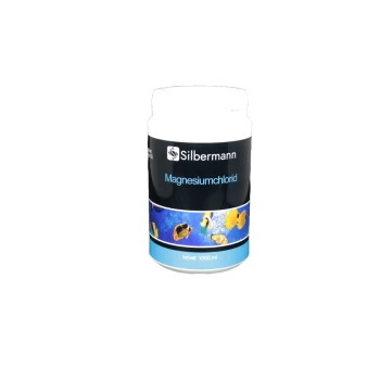 Behälter mit Magnesiumchlorid von Silbermann, 1000 ml, mit bunten Fischen auf blauem Hintergrund.