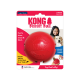 Verpackung des KONG Biscuit Ball mit großem rotem Gummiball, Foto eines Mädchens und eines Hundes, Text: 'Leckerlis einlegen, um die Spielzeit zu verlängern.'