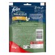 Dos d'un sachet de friandises pour chats Purina Felix Naturally Delicious, emballage bleu montrant la marque, « Naturally Delicious », mention poulet & herbe à chat et 180 g