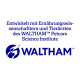 WALTHAM™-Logo mit Text in deutscher Sprache, der besagt, dass es mit Ernährungswissenschaftlern und Tierärzten des WALTHAM™ Petcare Science Institute entwickelt wurde.