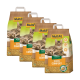 Vier Säcke MultiFit Corn Comfort Katzenstreu, mit verspielten Katzen auf der Vorderseite, mit einem Etikett für 7 Liter Kapazität.