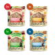 Vier Nutriment Hundefutter-Packungen mit den Geschmacksrichtungen: Rind, Chicorée & Brokkoli (2x), Huhn, Chicorée & Zucchini, Lamm, Kürbis & Brokkoli, Lachs, Kürbis & Zucchini.
