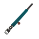 Teal-gewebtes Haustierhalsband mit einer silbernen Schnalle und einem braunen Anhänger mit einem Logo.
