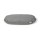 Gray oval pet bed with a soft fabric texture, featuring a small label on the side.