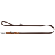 Braune Hundeleine mit Schlaufenhandgriff, silbernem Bolzenkarabiner und D-Ring, hellbrauner Lederakzent nahe dem Verschluss