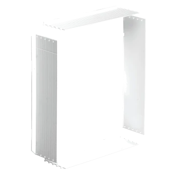 Weißer Kunststoffbehälter zur Aufbewahrung von Haustierfutter mit einem geschlitzten Design, rechteckiger Form und offenem Deckel.