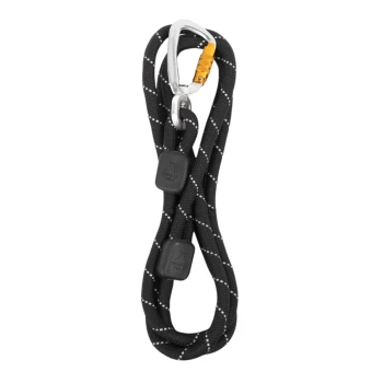 Führleine Rope Schwarze Haustierleine mit reflektierenden Nähten und einem silbernen Karabinerclip, entworfen für Sicherheit und Haltbarkeit.