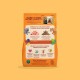 Sac de nourriture pour chiens orange montrant deux chiens (Edgard, Cooper), titre français « Quand les chiens dictent la recette », icônes santé.