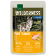 Wilderness Adult Pure Turkey pet food packaging shows a wolf in a forest, emphasizing 95% turkey and no added grains.