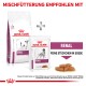 Bild von Royal Canin Renal Hundefutter: eine kleine Hundefuttertüte beschriftet mit "Veterinary Nutrition" und einem Beutel mit "Feine Stückchen in Sosse."