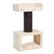 Katzenbaum mit einem plüschigen oberen Platz, einem mit Sisal umwickelten Kratzbaum und einem gemütlichen Versteck unten, in Creme- und Schwarztönen.