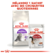 L'emballage Royal Canin présente de la nourriture sèche Regular Sensible pour chats et un sachet de nourriture humide Instinctive de 85g avec une suggestion de mélange.