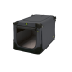 Eine graue Haustierbox mit einer Netzfrontöffnung, die ein weiches Innenleben und ein Logo an der Seite hat, ideal für Haustierreisen oder -unterbringung.