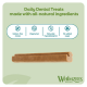 Dental chew stick on pale green background with header 'Daily Dental Treats' (all-natural) and Whimzees branding.