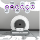 Automatisches Katzenstreu mit weißen und grauen Farben, mit Symbolen für Zeitsteuerung, Fernupgrade, automatische Reinigung, Mehrkatzen-Erkennung und Spezialmodus.