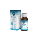 Flasche mit Bronchio Plus für Haustiere, mit einem blau-weißen Etikett, neben seiner Box mit Text über die Vorteile für Hunde, Katzen, Nagetiere und Vögel.