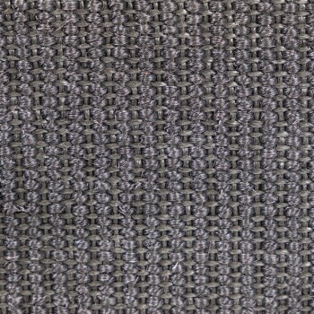 Nahaufnahme eines strukturierten grauen gewebten Stoffes, der ein enges, kompliziertes Muster zeigt.