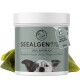 Behälter mit dem Haustier-Nahrungsergänzungsmittel "SEEALGENMe", 500g, mit dem Gesicht eines Hundes und dem Text "100% NATÜRLICH" für Hunde, Katzen und Pferde.